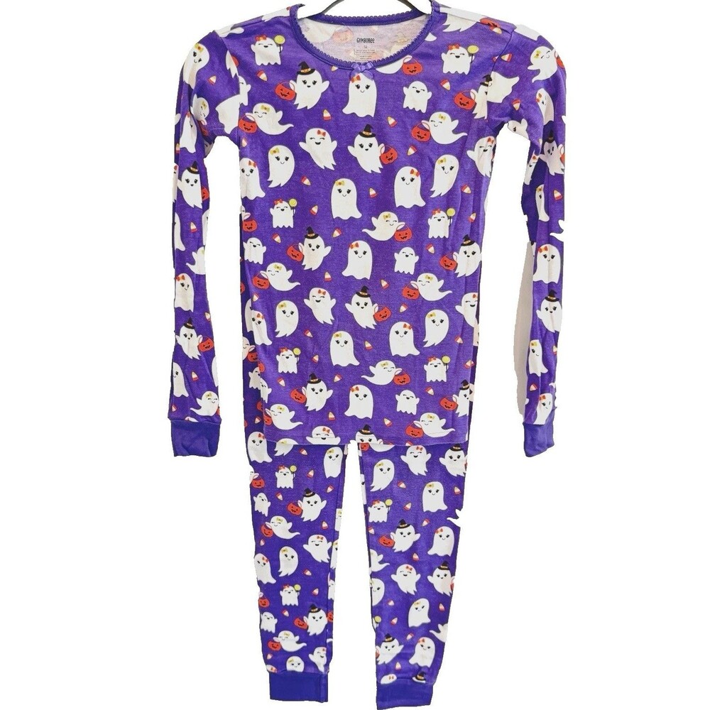Gymboree Girls Sz 12 Pajama Set Purple Gymmies Ghost Long Sleeve Halloween Bows